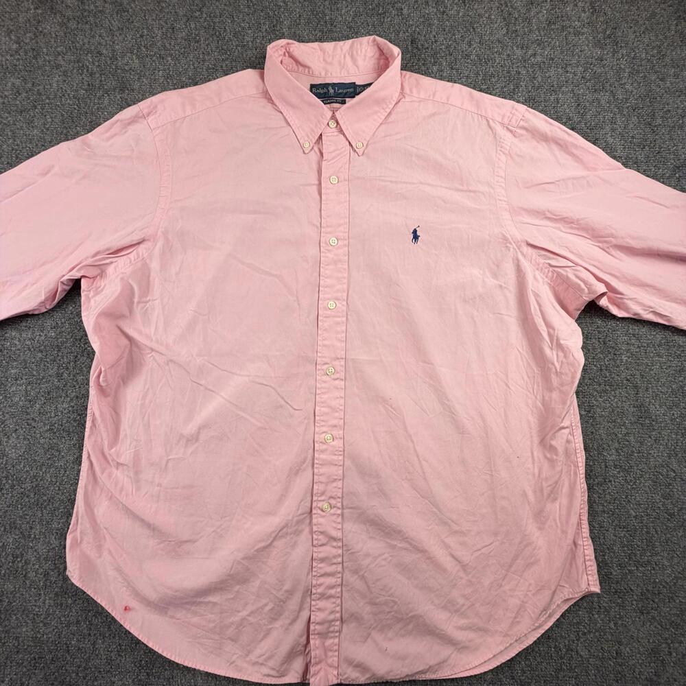 Ralph Lauren Mens XXL Classic Fit Pink Button Down Shirt Navy Pony Logo 1066